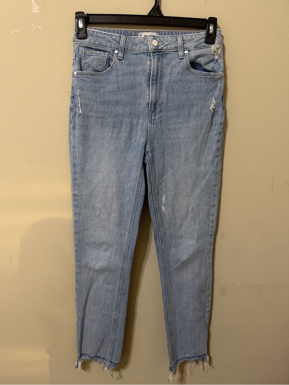 PAIGE Sarah Slim 28 Light Blue Cropped High-Rise Jeans Frayed Hem euc